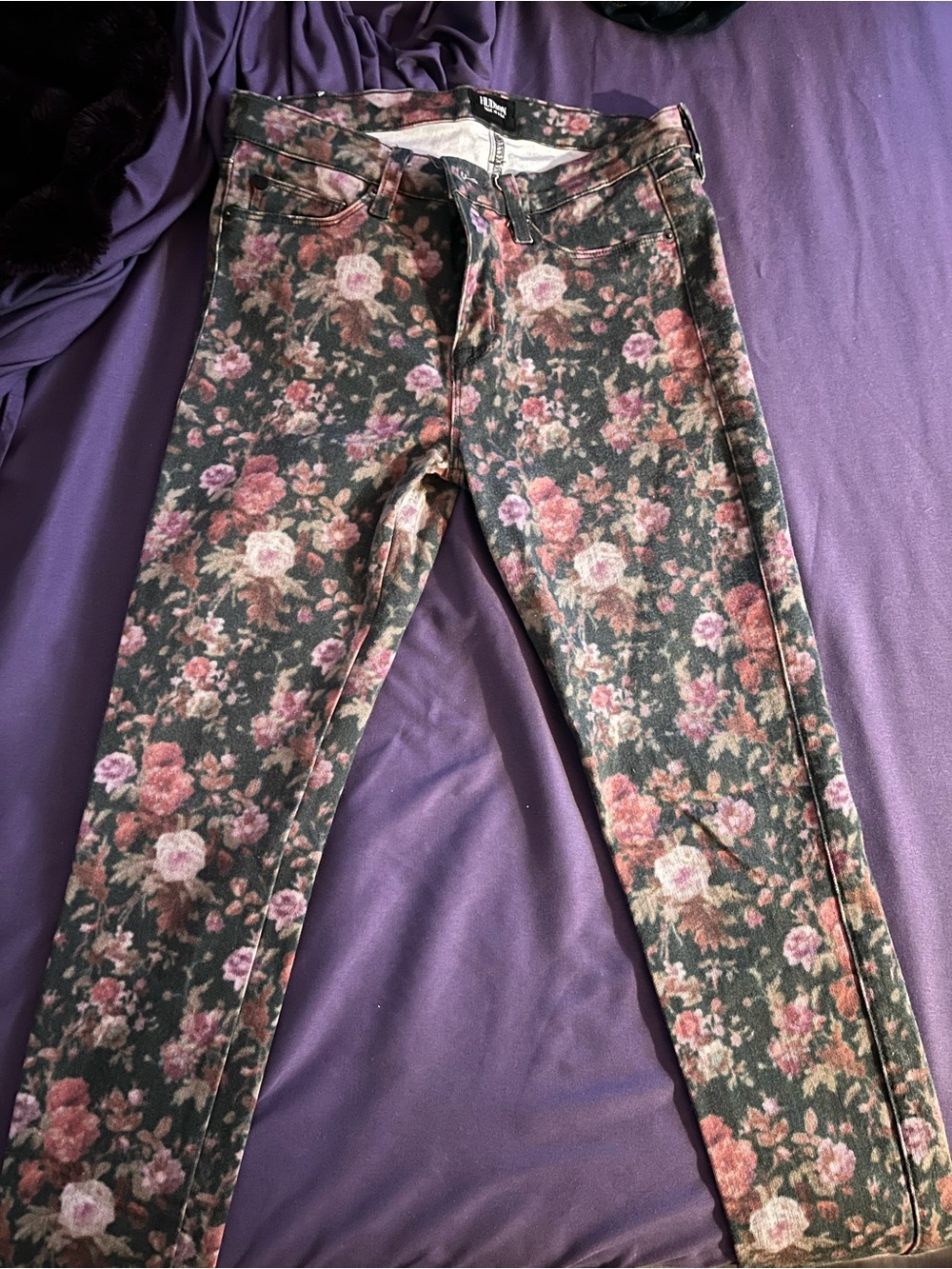 Hudson Jeans Women's Skinny Floral Print Jeans - Black with Pink Roses